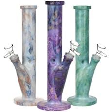 Marbled Straight Tube Glass Water Pipe 10.75"