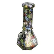 6" Prism Hex Series Mini Glass Bong - Design A (Multi Cannabis Leaf)