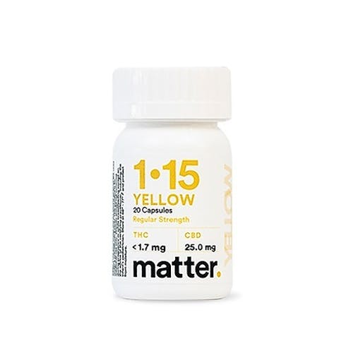 Yellow 1:15 Capsule Regular Strength (<1.7mg THC | 25mg CBD per capsule)