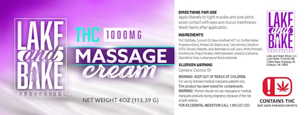 Lake and Bake 1000mg Massage Cream