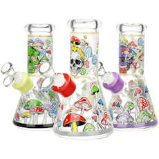 Monstrous Mushroom Mashup Glow Glass Beaker Water Bong| 8" |