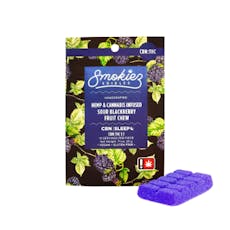 100mg 1:1 Sour Blackberry| CBN:THC Single Fruit Chew | Indica| Smokiez