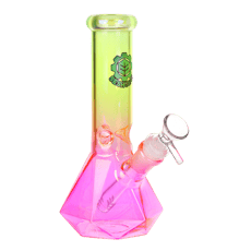 SeshGear Diamond Base Beaker Ombre Glass Water Bong | 7.75" | Lime Green to Pink