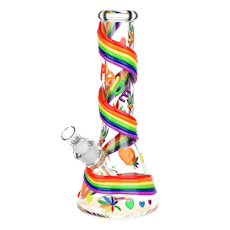 Rainbow Pride Glow In The Dark Glass Beaker Water Bong | 12.5"