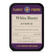 Florist Farms | Preroll | 5pk | 2.5g | Live Resin Infused White Runtz