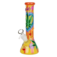 420 Hemp Leaf Glow In The Dark Glass Beaker Water Bong 9.5"