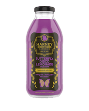 Harney Brothers | Glass Beverage | 10mg THC : 10mg CBD | Butterfly Disco Lemonade