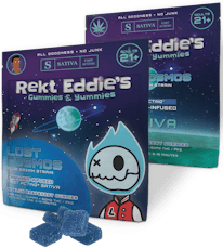 Rekt Eddie’s Blue Cosmos (Sativa) Blue Raspberry THC Gummies