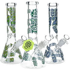 SeshGear 420 Clouds Glow In The Dark Beaker Glass Water Bong | 10" |