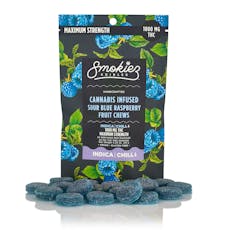 Sour Blue Raspberry (I) -1000mg Fruit Chews - Smokiez