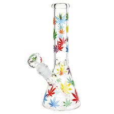 Rainbow Pride Leaf Beaker Glass Water Bong 10.25"