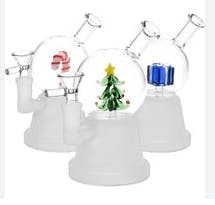 6" Happy Holiday Snow Globe Glass Water Bong