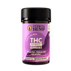 Cypress Hemp VA Legal 25:1 500mg:20mg CBD:THC OG Kush Mixed Berry Hybrid Gummies / 15 count