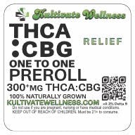 Kultivate Wellness 1:1 CBG:THCA Premium Hemp Flower Pre-Roll