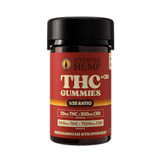 Cypress Hemp VA Legal 25:1 500mg:20mg CBD:THC Maui Wowie Strawberry Sativa Gummies / 15 Count