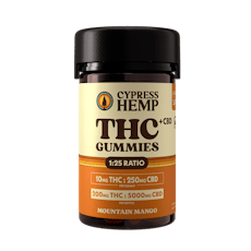 Cypress Hemp VA Legal 25:1 250mg:10mg CBD:THC Jack Herer Tropical Mango Sativa Gummies