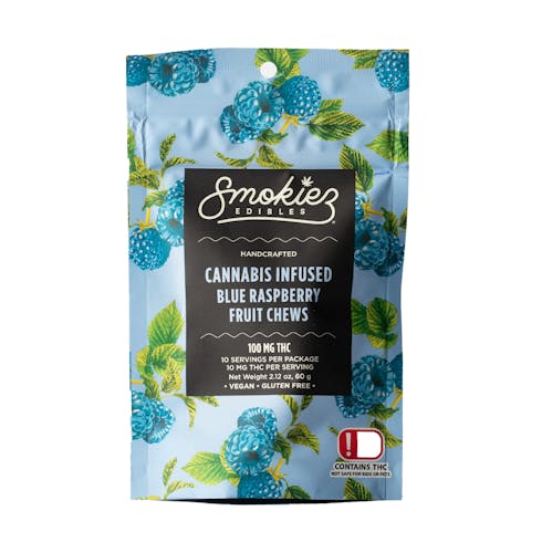 Smokiez Blue Raspberry Fruit Chews 100mg - 10pk of 10mg pieces