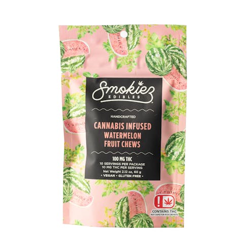 Smokiez Watermelon Fruit Chews 100mg - 10pk of 10mg pieces